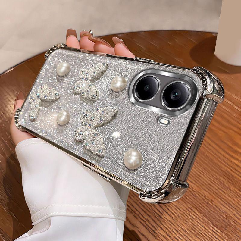 Bracelet Papillon Perle de Luxe Étui Placage Antichoc Pour Xiaomi Poco X7 X6 F7 Pro M6 F6 X5 X3 POCO C65 C75 Housse Pailletée Cadeau