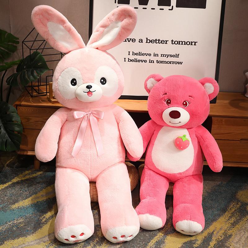 Internet Celebrity Long Legs Strawberry Bear Bow Tie Rabbit Strawberry Bear Doll Birthday Gift Cute Pillow Large Rag Doll
