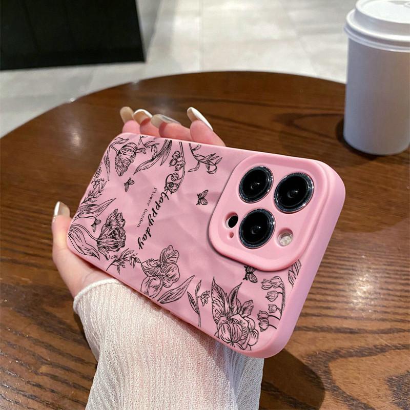 

Морщины и неровности на поверхности мобильного телефона, защитный матовый чехол из ТПУ с принтом цветочных растений, мягкий силиконовый чехол iPhone 16 Pro Max розовый