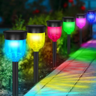 Lumières d'ambiance RGB solaires d'extérieur avec 7 couleurs, Marche/Arrêt automatique, Chargement par panneau solaire, Étanche IP65, Installation facile (6 pcs / ensemble)