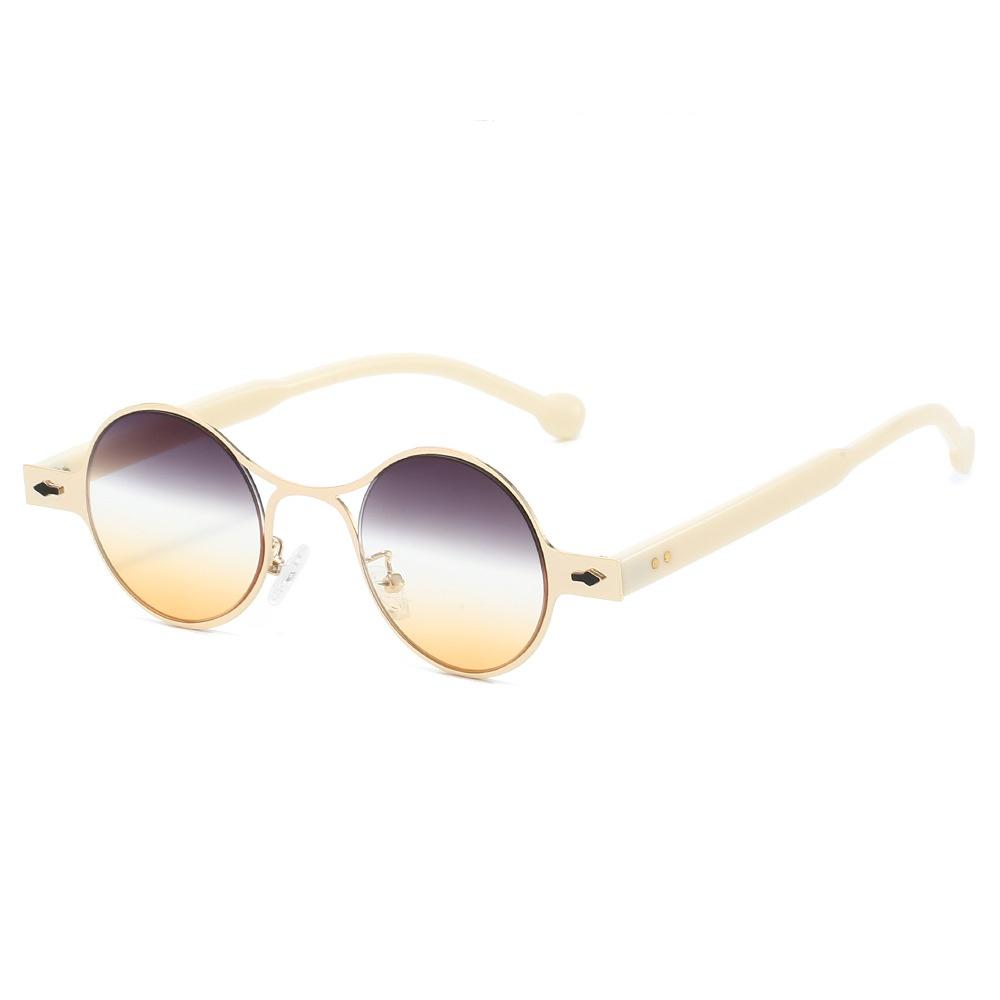 New Retro Round Gradient Women Sunglasses  Brand Metal Frame Punk Style Design Men Trendy Rivet Sun Glasses Uv400