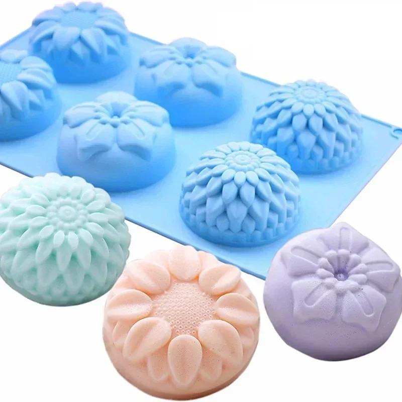 6-Loch-Formen Blumenförmige Silikon-DIY-Seife Kerzenkuchenform Bastelzubehör Küche Handgefertigt Kreative Silikonformen