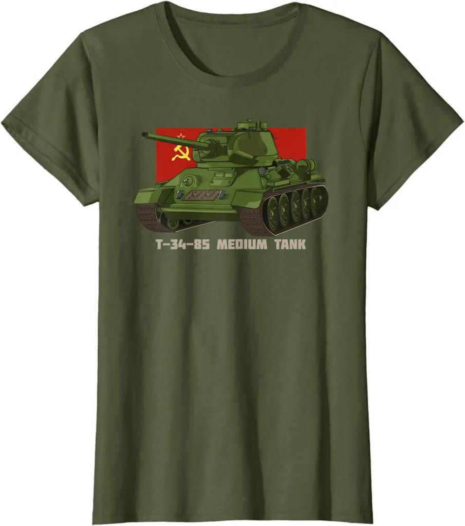 Soviet Flag Russian T34 85 Medium Tank TShirt Summer Cotton Short Sleeve ONeck Mens T Shirt New S3XL