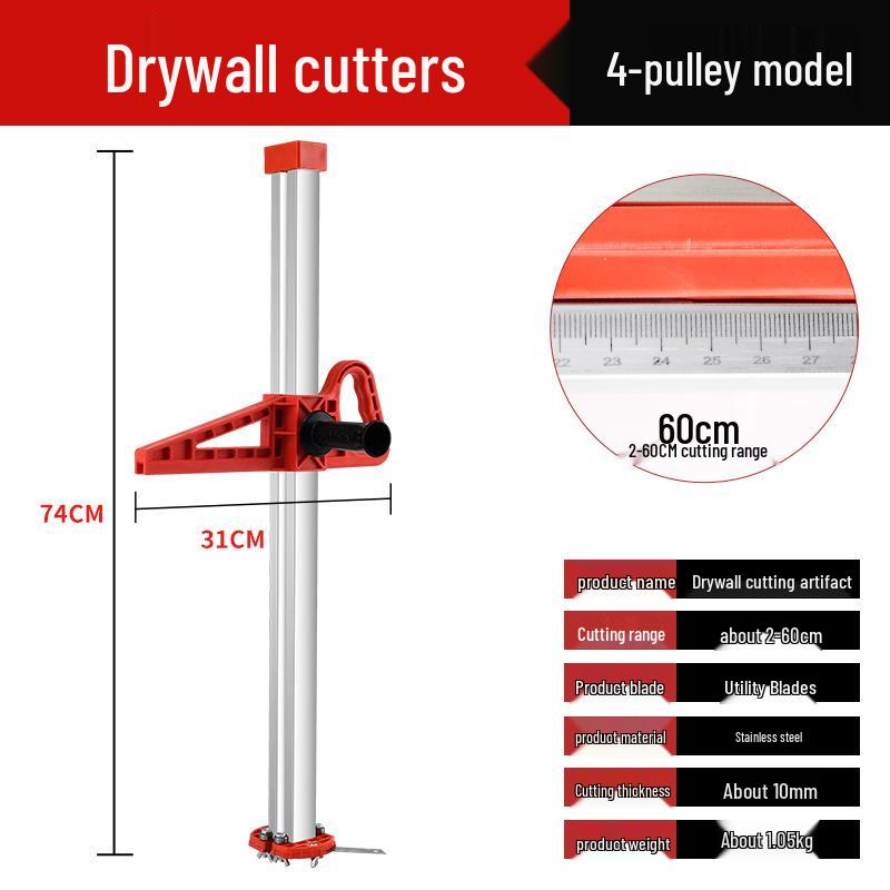 Multi-Functional Gypsum Board Cutter with Folding Handle and Dust-Free Stainless Steel Blade