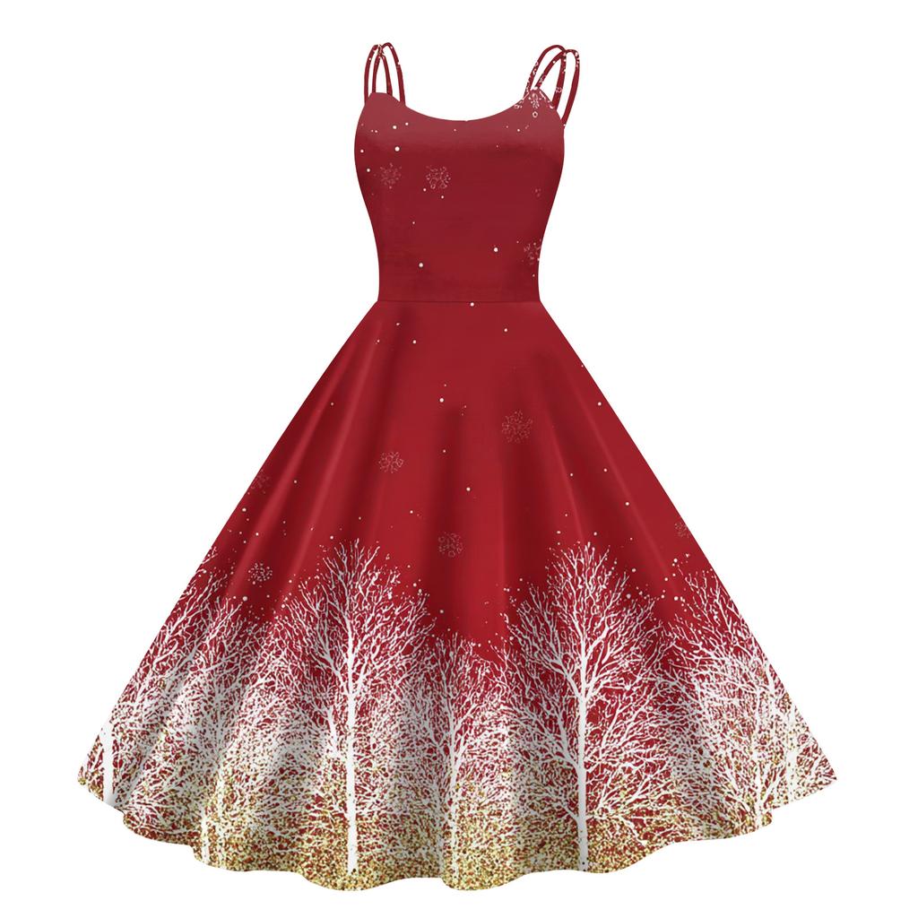 Women's Fashion Casual Christmas Print Sexy Off-the-shoulder Punk Retro Dress