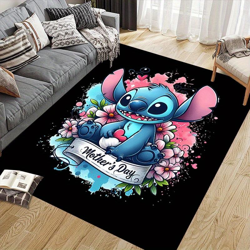 1pc Cute Stitch Pattern Area Rug Soft Flannel Floor Mat for Living Room,Office,Bedroom and Carpet,Sofa Coffee Table Floor Mat
