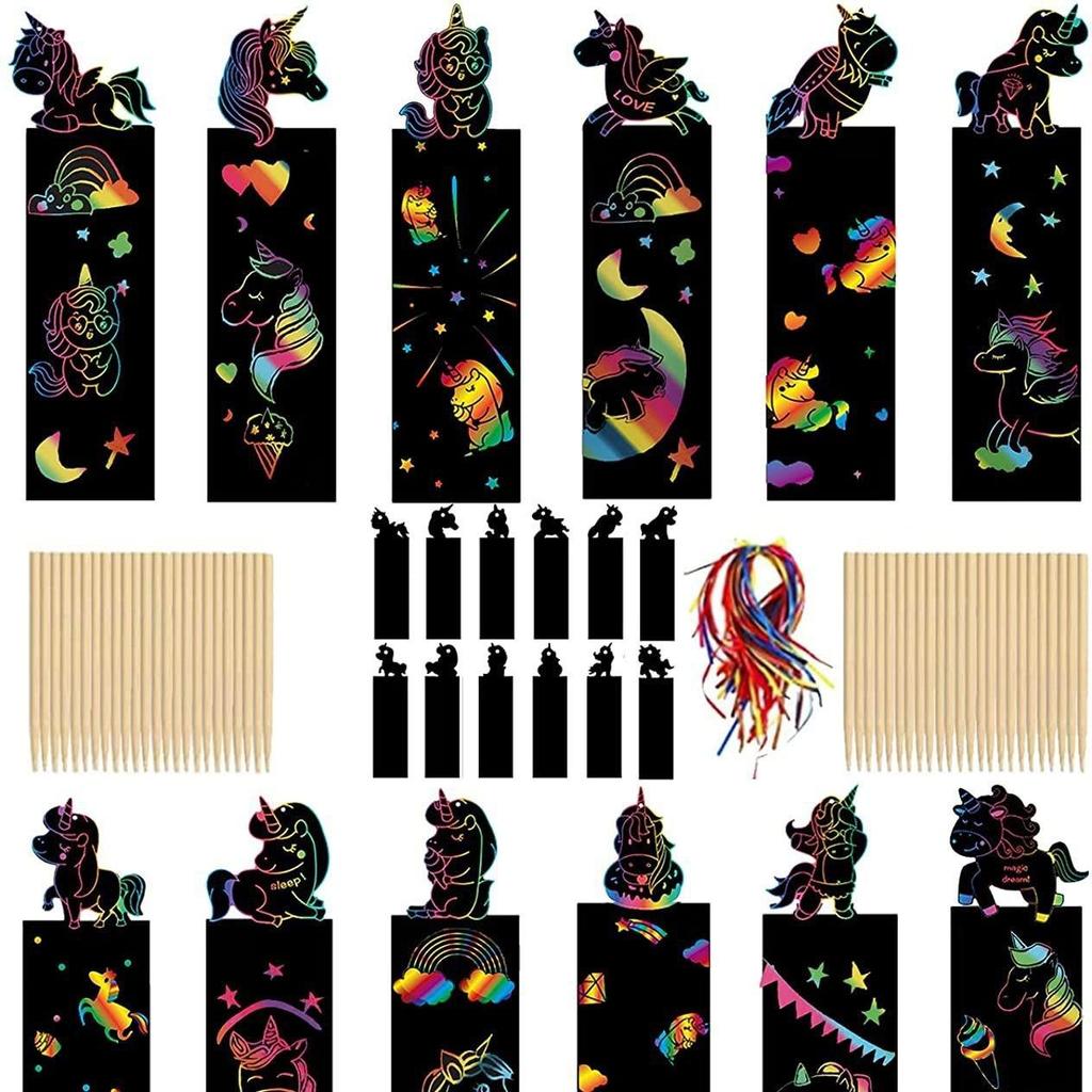 Creative DIY Animal Scratch Painting Bookmarks for Kids - Christmas & Halloween Graffiti Design
