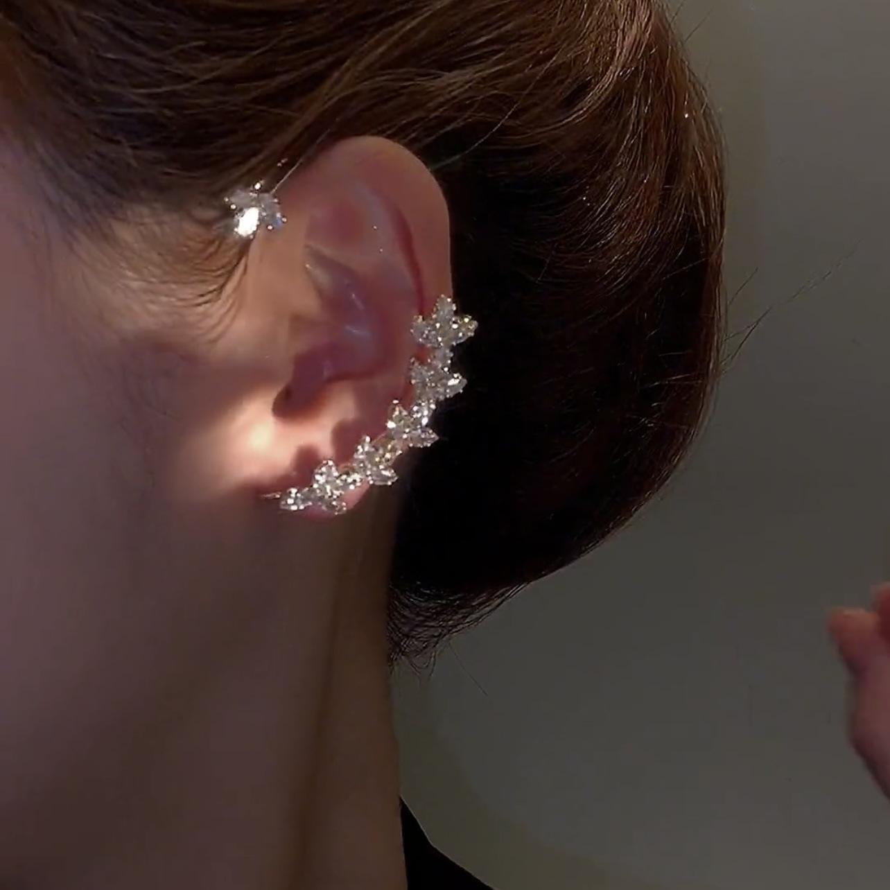 

Стильные женские наушники с кленовым листом без пирсинга, элегантные серьги-клипсы с блестящими кристаллами циркония и бриллиантами, свадебные украшения