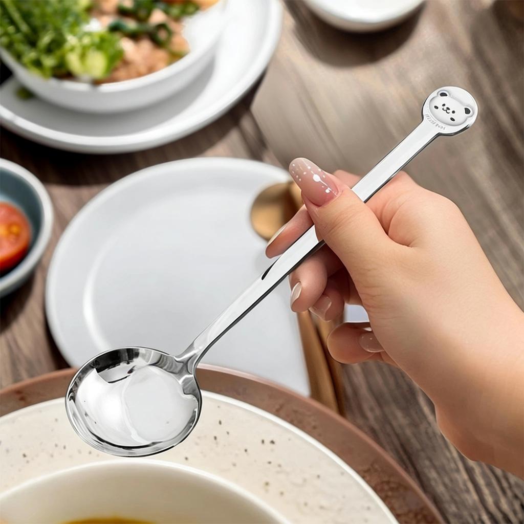 316 Stainless Steel Ice Cream Dessert Spoon Cute Little Bear Handle Soup Spoon Reusable Coffee Spoon Dishwasher Safe Tableware