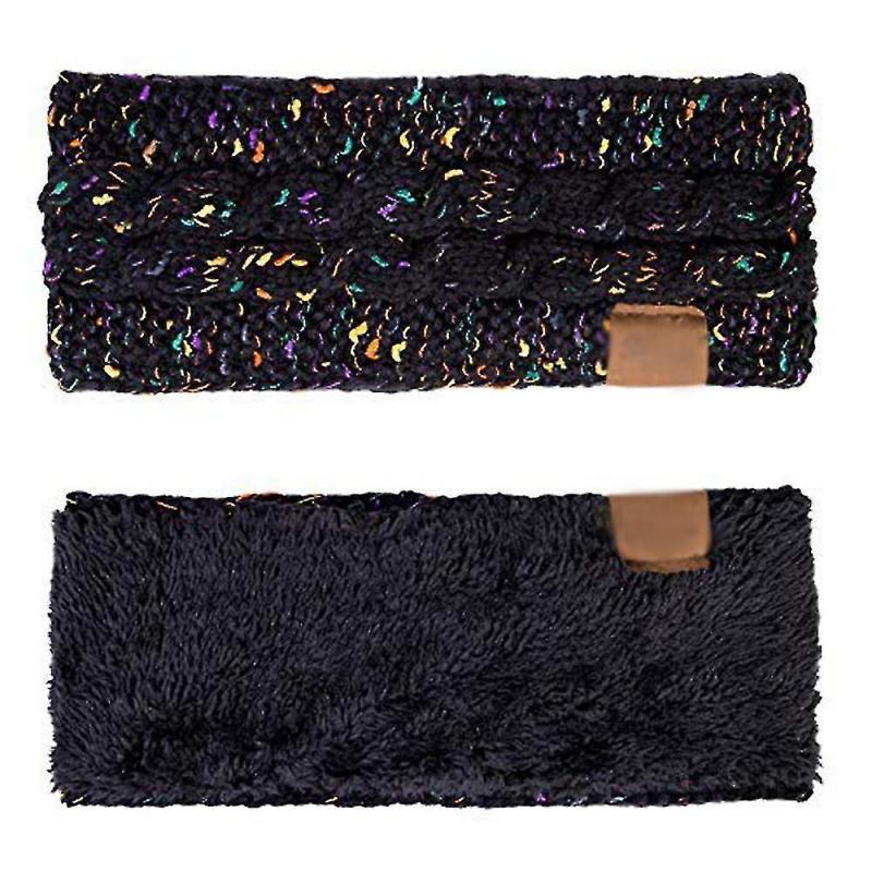 Women Winter Warm Headband Fuzzy Fleece Lined Thick Cable Knit Wrap