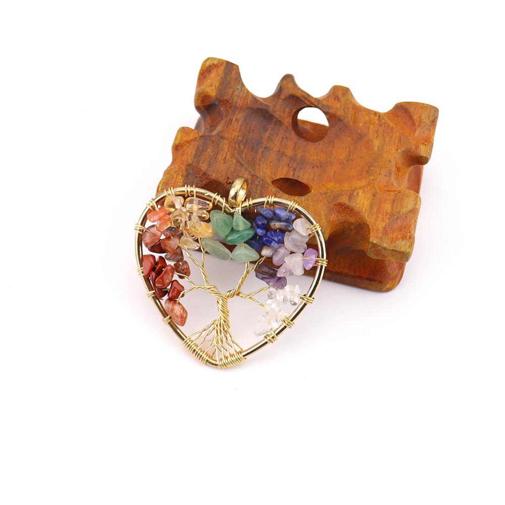 Rainbow Life Tree Pendant Necklace with Natural Crystal Crushed Stone Wire-Wrapped Design, N739.