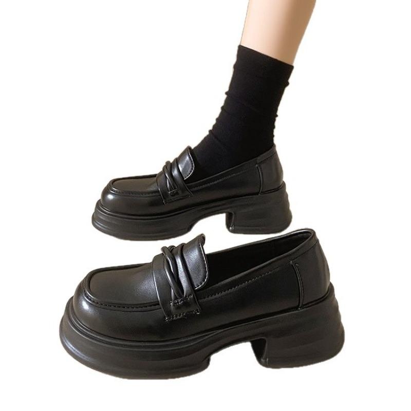 New Black Women's Autumn Retro One-pedal Small Leather Shoes Fashionable Round Head Single Shoes