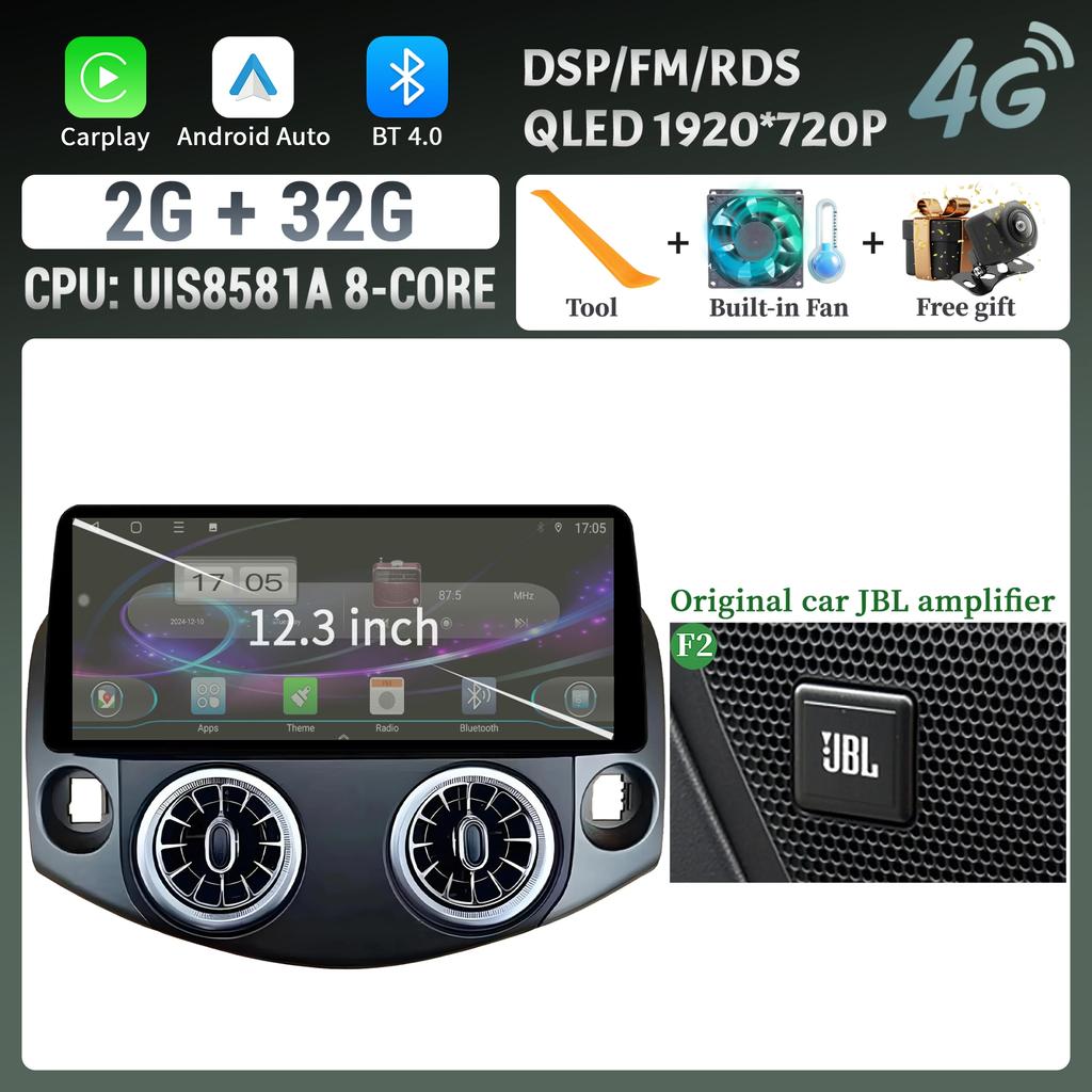 Car Radio Multimedia 12.3inch GPS For Toyota RAV4 2007-2011 Navigation Wireless  BT CarPlay Android 14 Stereo Touch Screen