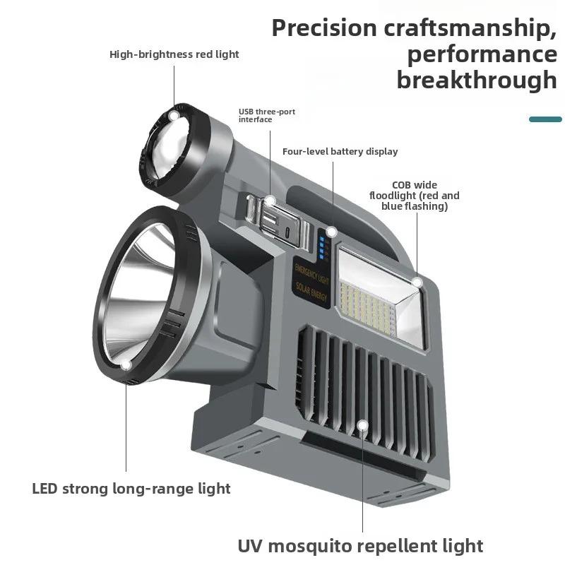 Solar Powered Outdoor Multi-Function Display Handheld Flalight Portable Cam Travel Gear Type-C Rechargeable Flalight