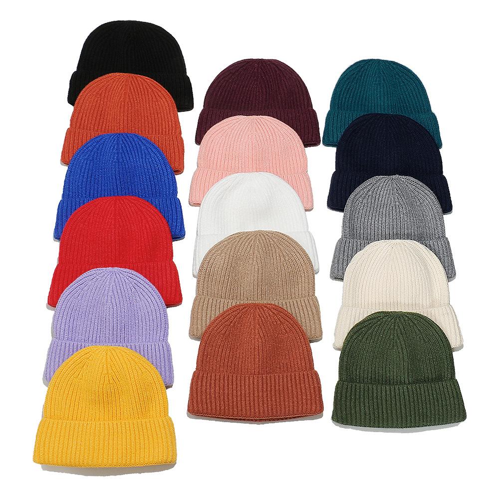 Cold hat men's winter warm solid color short melon fur hat men's dome wool knitted hat retro beanless winter hat