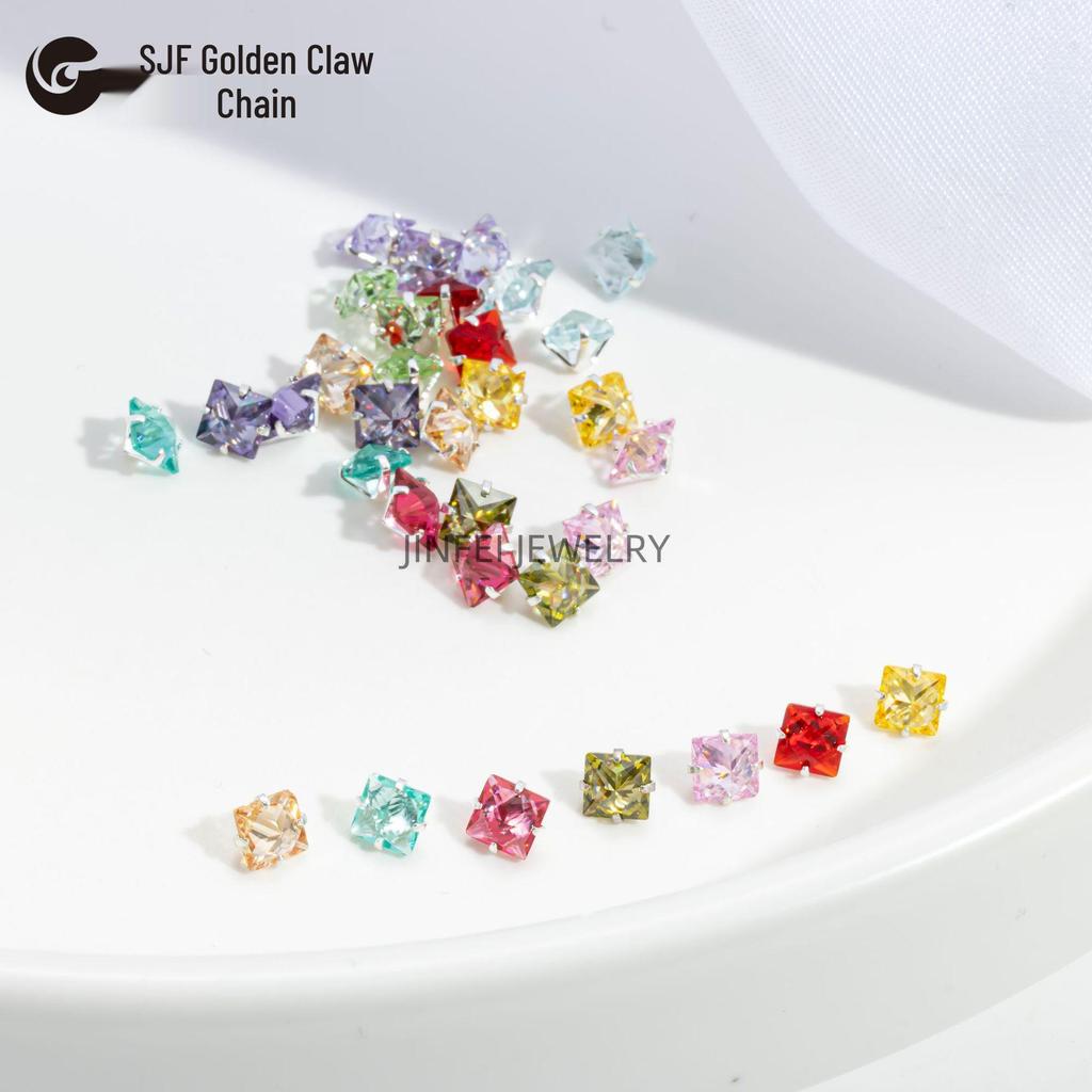 Colorful Square Prong Rhinestones: Right-Angle Silver Crystal Zircon for DIY Phone Chains and Jewelry.