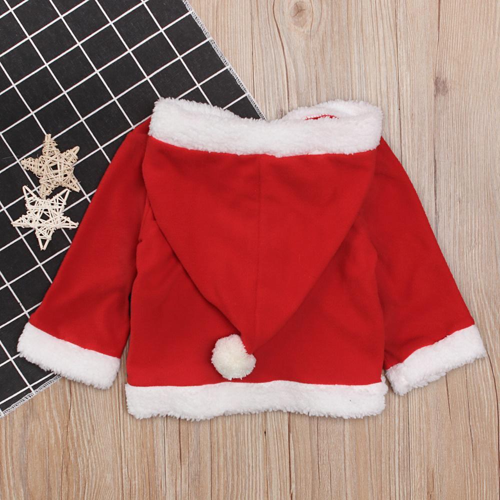 Christmas Santa Claus Kids Boys Girls Plush Zipper Striped Hooded Coat Autumn Winter Clothes for 1-6 Years