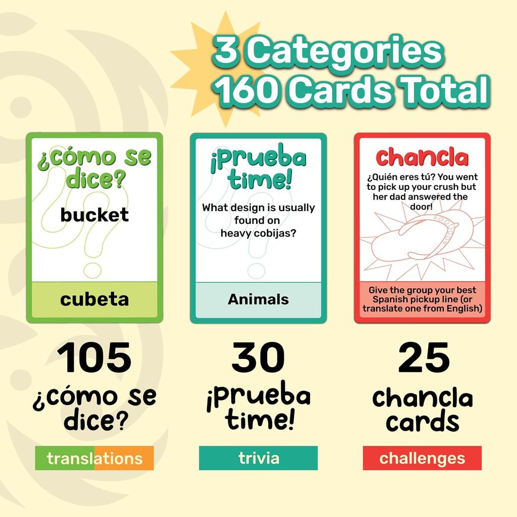 Yo Sabo Card Game Learn Spanish Challenge Cards Family-Friendly 160 Card