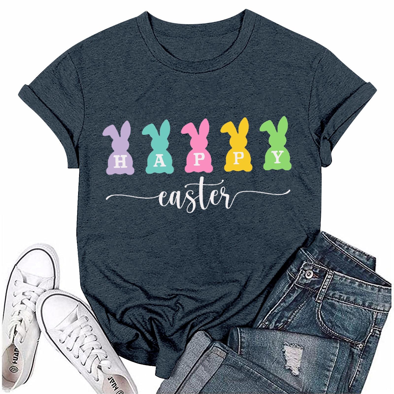 

Женская модная пасхальная принтованная повседневная плиссированная круглая футболка с коротким рукавом XXL