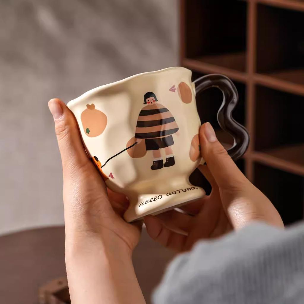 Creative Cartoon Retro Family Goblet Mug Ceramic Cup High Looking Afternoon Tea Cup Souvenir Coffee
