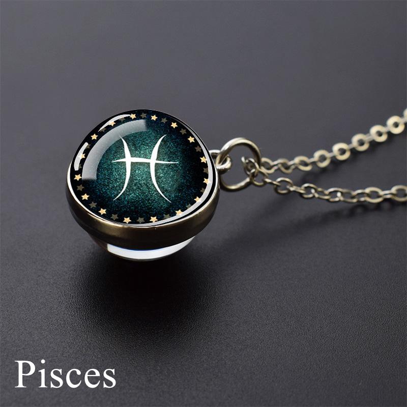 New Fashion 12 Constellation Glass Ball Pendant Necklace Zodiac Sign Necklace for Men Women Birthday Gift