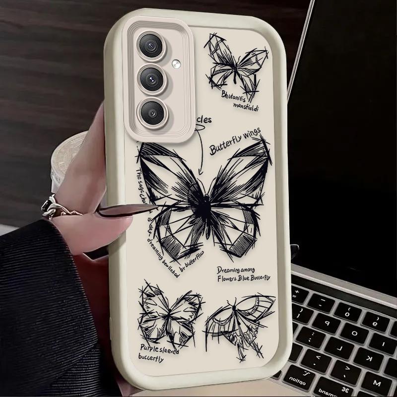 INS Retro Butterfly Case for Samsung Galaxy S25 S24 S23 Ultra S22 S21 Plus FE 5G A54 A34 A14 A73 A53 A33 5G Silicone Back Cover