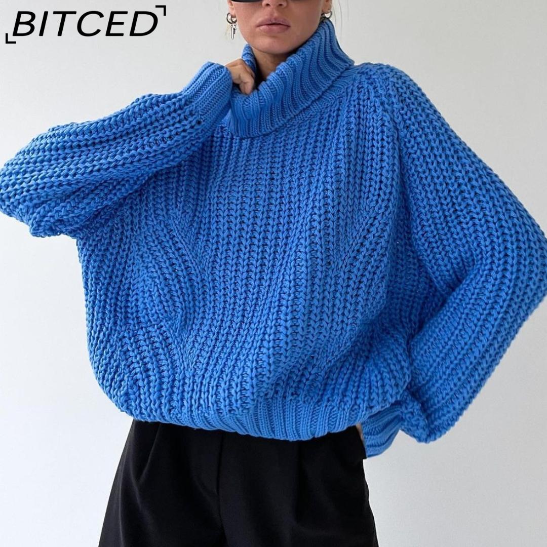 

BITCED осенне-зимняя водолазка, свободный повседневный универсальный свитер с длинными рукавами, трикотаж S синий