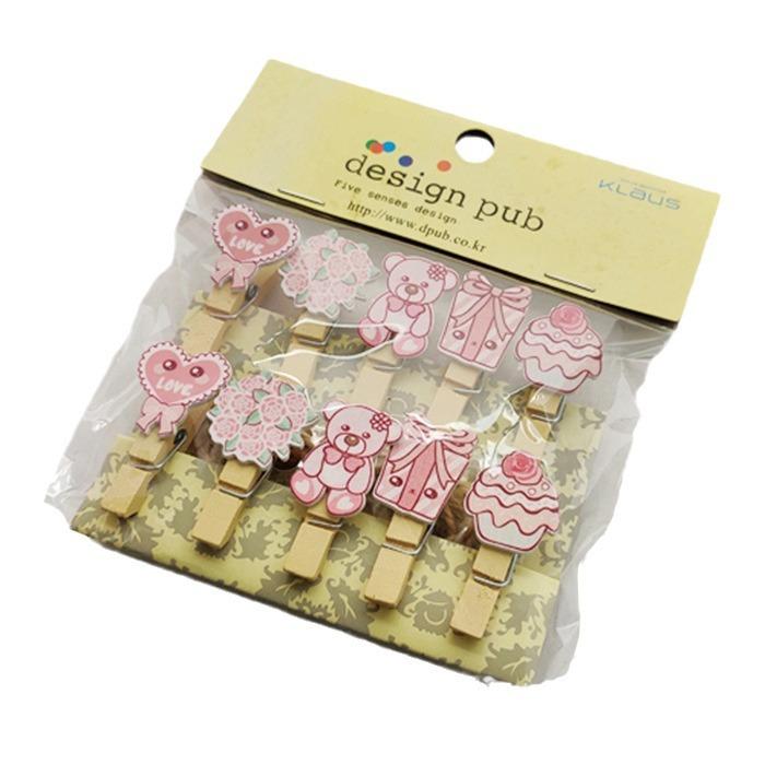 10 Pcs Cartoon Gift Bear Flower Shop Card Kindergarten Handmade Home Photo Frame Small Wooden Clips