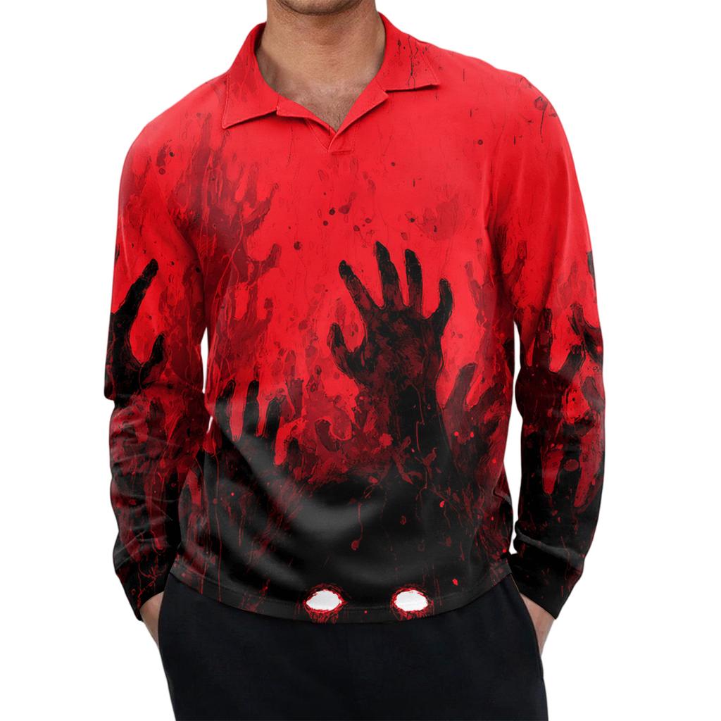 Men's Casual Retro Small V-neck Long-sleeved Top