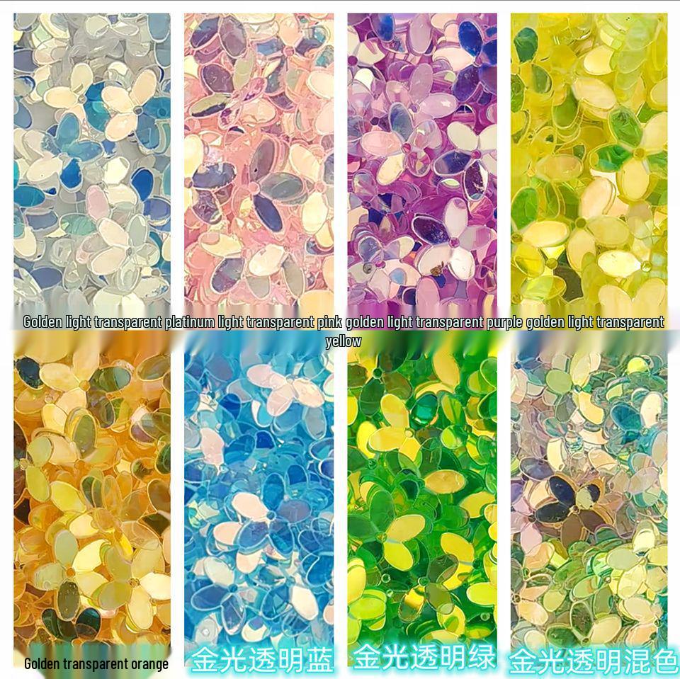 Perforated 10MM Gold Sequins 3D Transparent Five-Petal Flower for Eye Makeup, Bridal Wear, DIY Clothing Accessories.