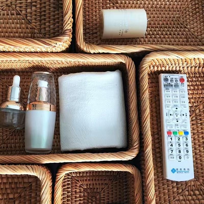 3 Sizes Rectangular Rattan Storage Woven Nesting Baskets Handmade Wicker Baskets For Decor Fruit Tray And Snack Storage Box&