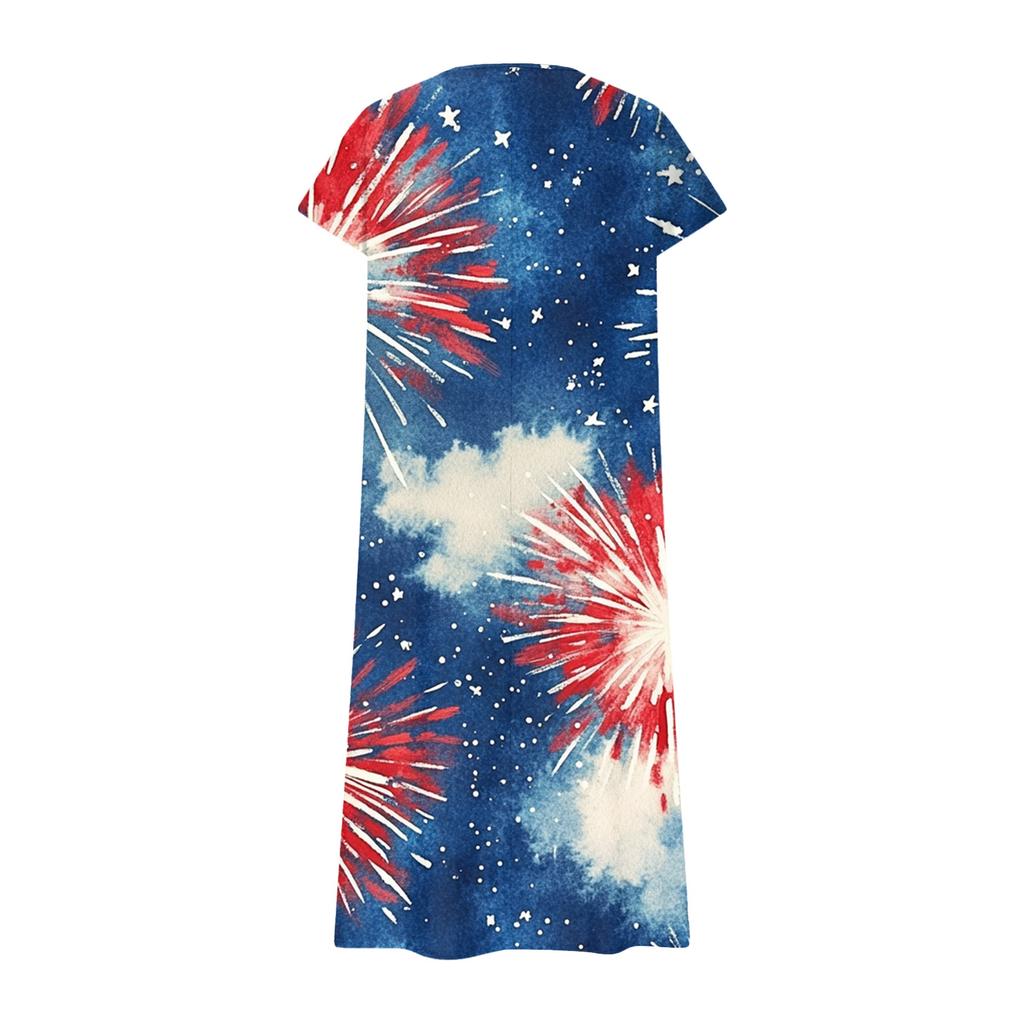 Flag Dress for Women V Neck Short Sleeve Maxi 4Th Of July Dresses for Women Patriotic Dress for Summer Usa Dress