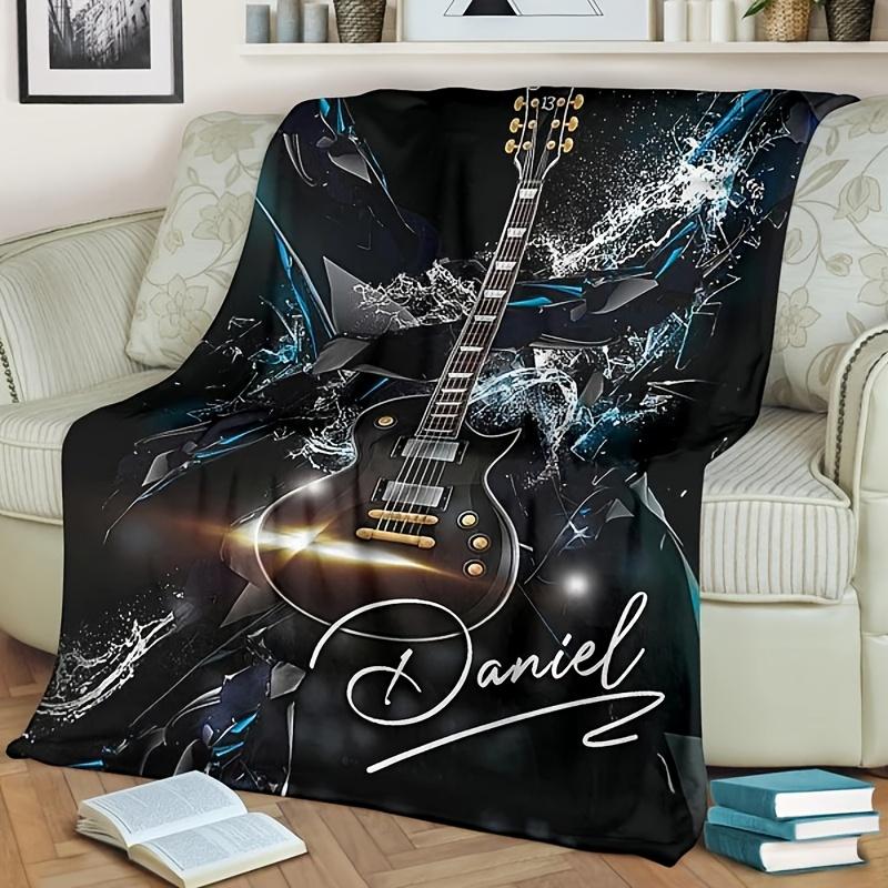 

Personalized Electric Guitar Blanket Name Rock Art Soft Fleece Throw Music Lover Gift Home Decor Musical Theme 75x100cm