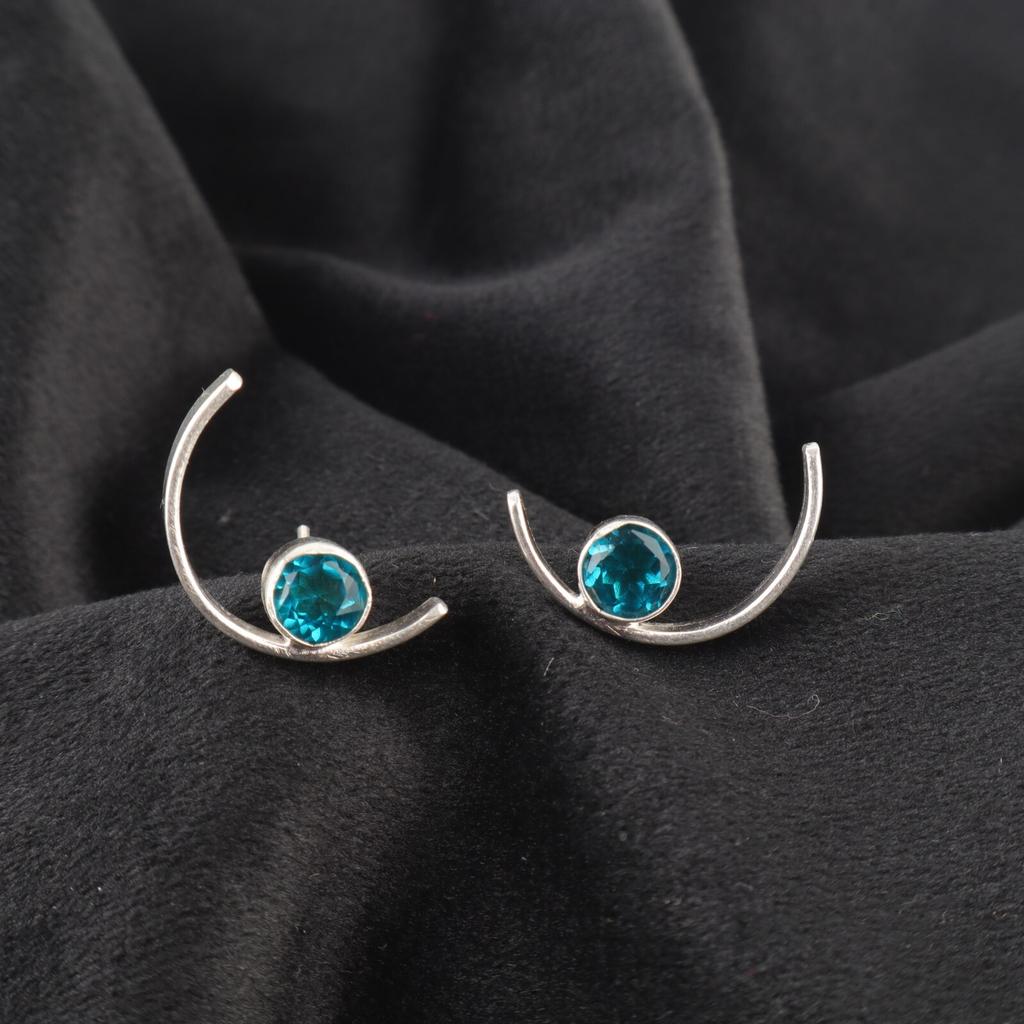 Round Apatite Stone Stud Sisters Gift Handcrafted Boho Earrings Sterling Silver EE-145-8