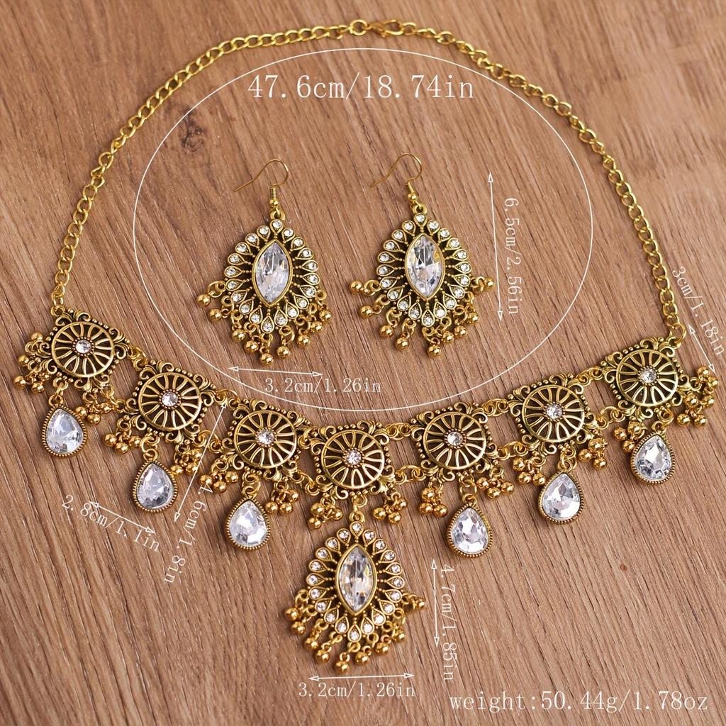 Indian Ethnic Style Gemstone Beaded Jewelry Set - Necklace & Earrings
