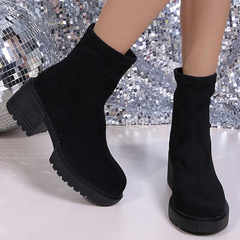 

Модные осенне-зимние однотонные замшевые ботильоны женские повседневные больших размеров на платформе, женские удобные ботильоны на квадратном каблуке 42 чёрный