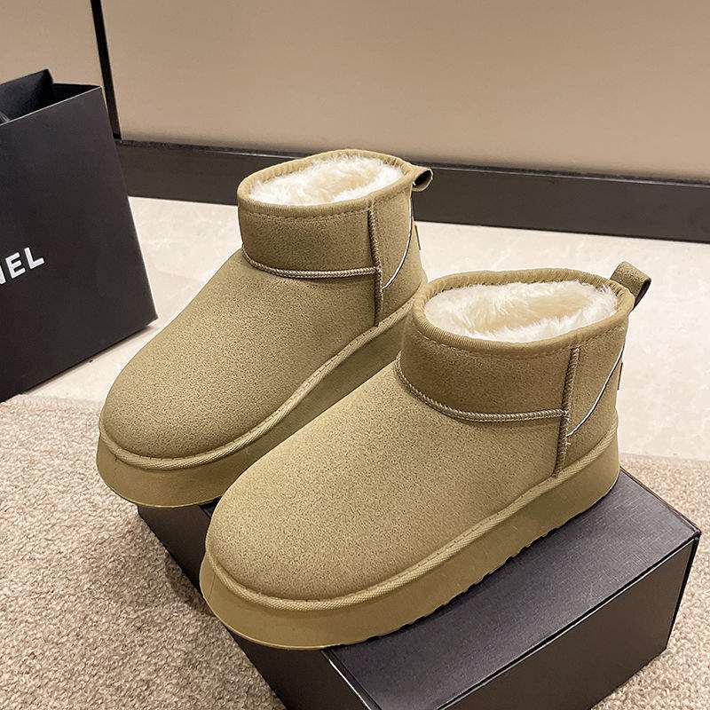 

2025 зимние женские простые короткие ботинки на плоской подошве, утолщенные и на меху, теплые, на толстой подошве, студенческие хлопковые ботинки 40