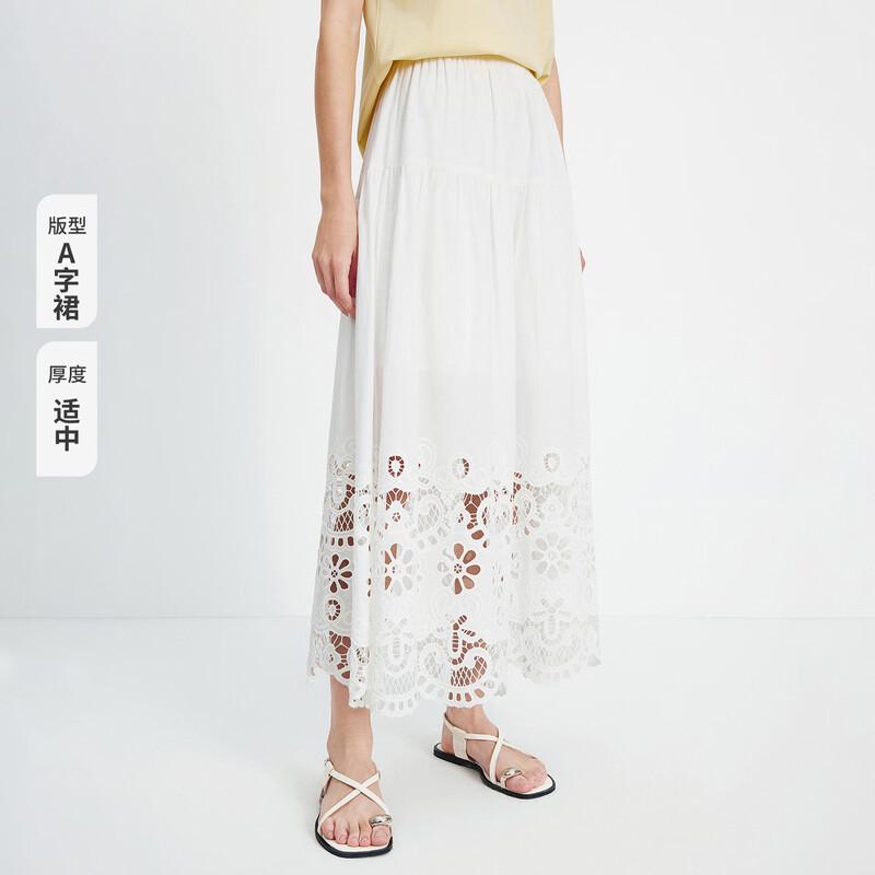 Navigare Women's Embroidered Cotton A-Line Midi Skirt