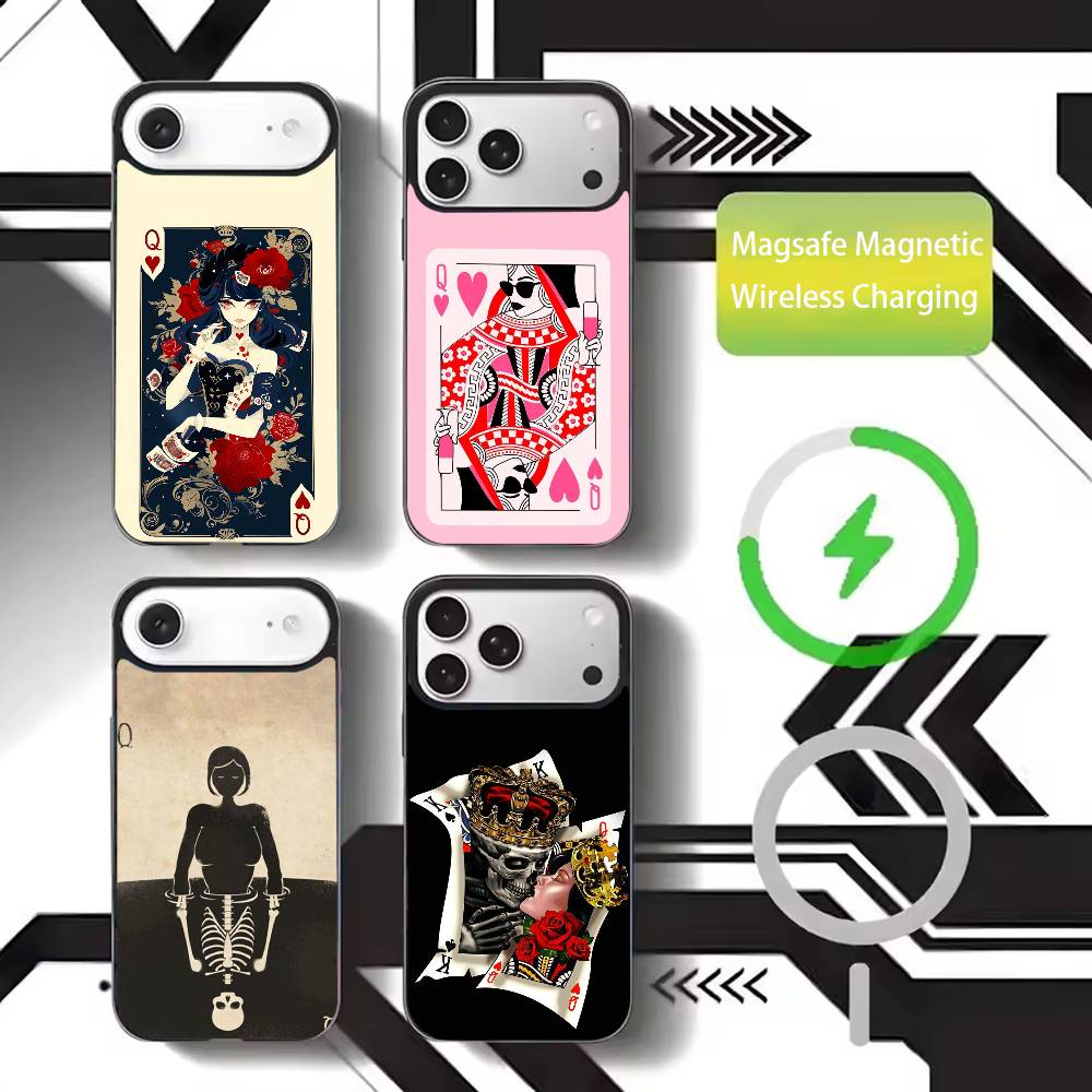 Queen of Hearts Playing Card Phone Case For iPhone17,16,15,14,13,12,11 Plus,Pro Max Magnetic For Magsafe Wireless Charging