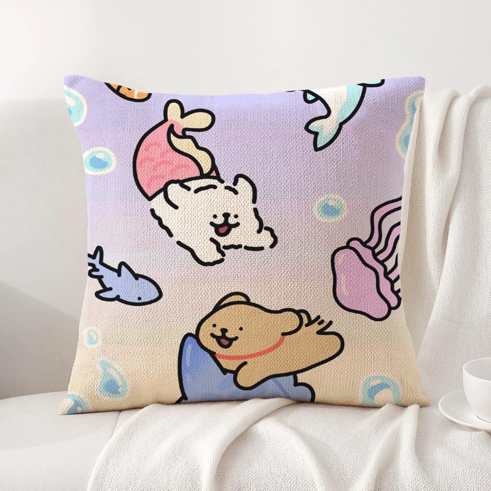 Korean Line P-Puppy Cushion Cover Summer Coolness Linen Fabric Double-Sided Printing Pillow Case Sofa Home Decor Gift