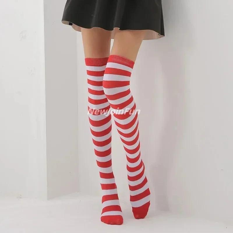Damen Regenbogen Schwarz Weiß Gestreifte Overknee Oberschenkelhohe Gothic Strümpfe Niedliche Lolita Mädchen Cosplay Socken Halloween Weihnachten