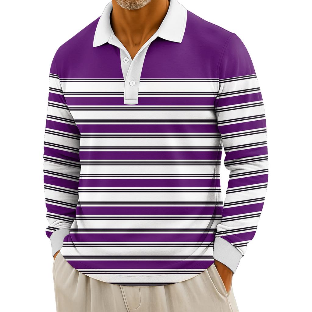 Herre Casual Stripet Trykk Knappelukking Langermet Topper