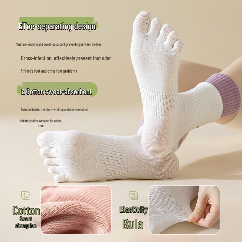 Women's White Split-Toe Mid-Calf Sport Socks - Sweat-Absorbent, Breathable, Boneless, Over-the-Knee, Autumn/Winter Style.