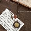 Bohemian wood beads beaded hollow round pendant necklace light luxury high-end sweater chain niche necklace accessories