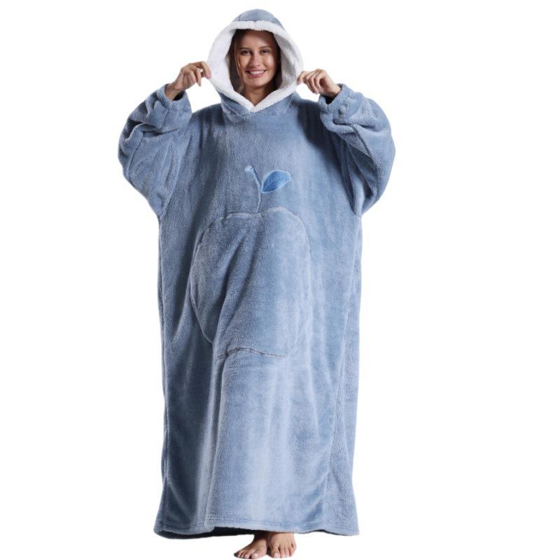 Cozy Hooded TV Blanket - Outdoor & Indoor Cold-Proof, Thick, Solid Color, Long Sleeves, Couples' Wear