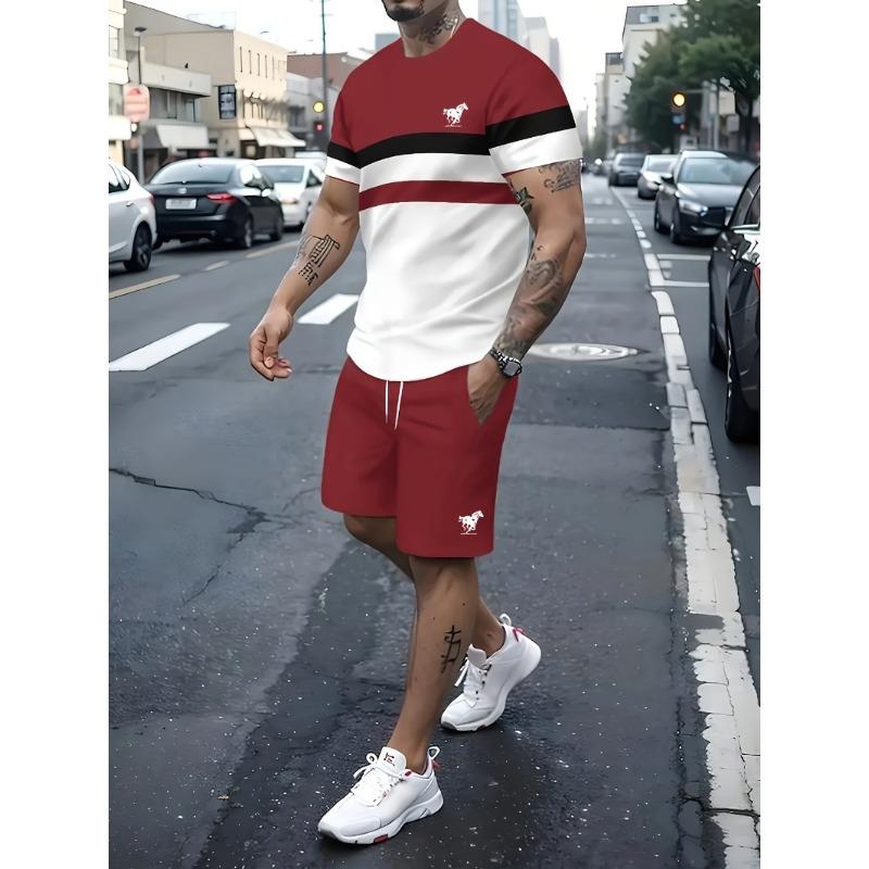 

Men s personality, minimalist style, same color T-shirt, same color shorts S