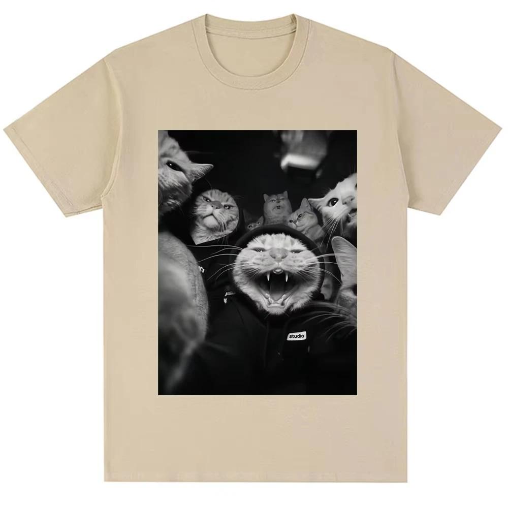 Lustige Katzenbande Meme Klassisches T-Shirt Herren Damen Mode Vintage Gothic T-Shirt Übergroß Baumwolle Lässig Geschenke T-Shirts Streetwear
