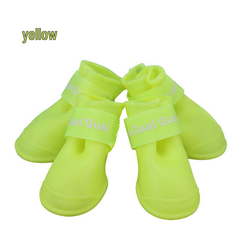 Candy Color Waterproof Vinyl Dog Boots - Anti-Slip, Pet Rain Shoes, 4-Piece Set, Multi-Color Options.