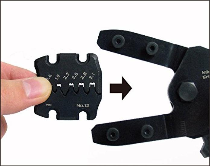 ENGINEER Precision Crimping Pliers with Interchangeable Crimping Tool for Open Medium Terminals PAD-12 Dies, Barrel,