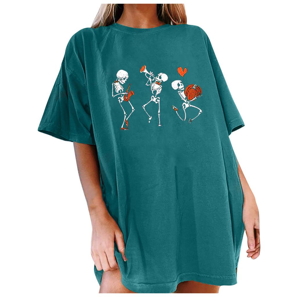 Women's Loose Blouse Round Neck Short Sleeve Halloween  Print T-shirt Top